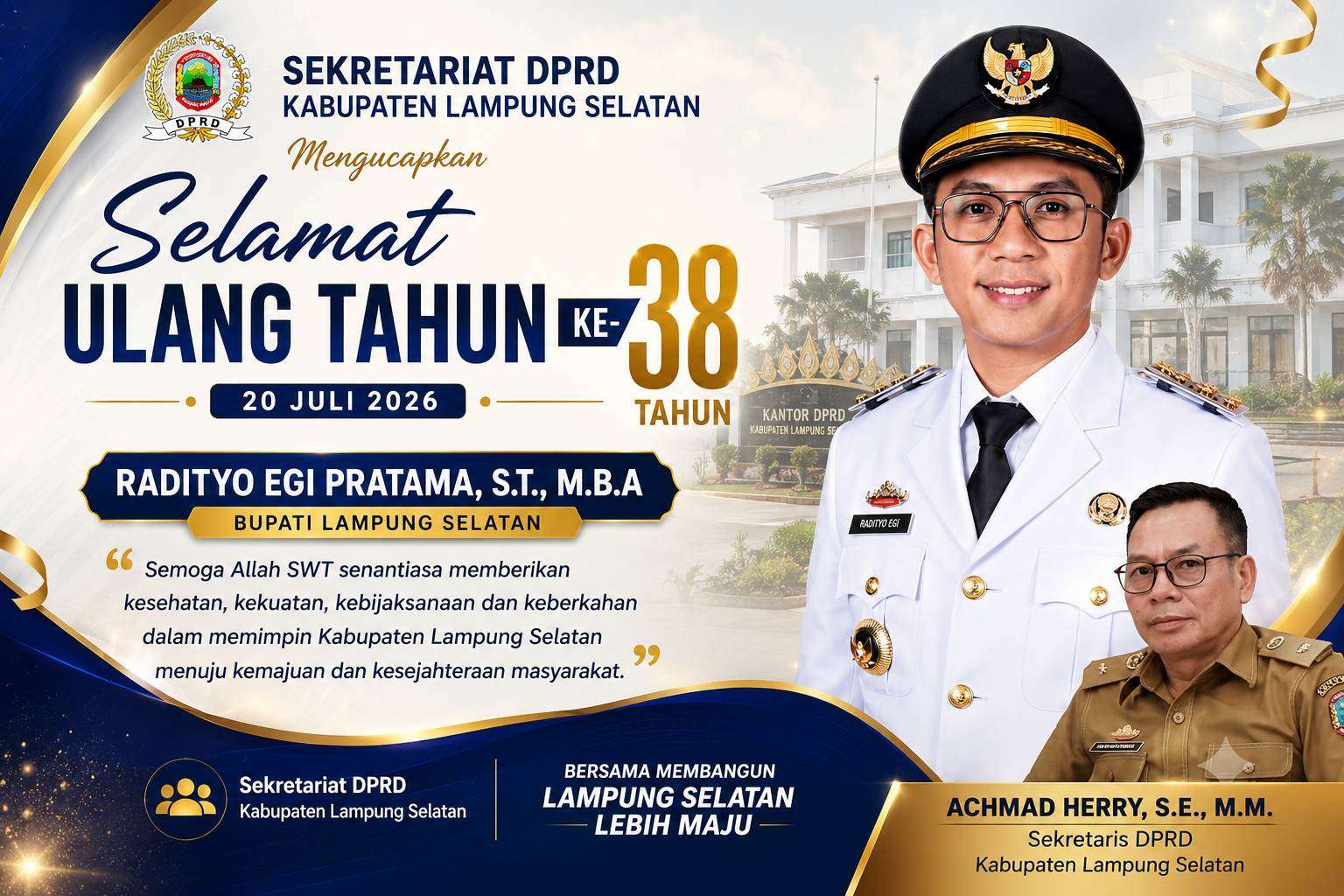 Sekretariat DPRD Lampung Selatan Sampaikan Ucapan Selamat Ulang Tahun ke-38 untuk Bupati Radityo Egi Pratama