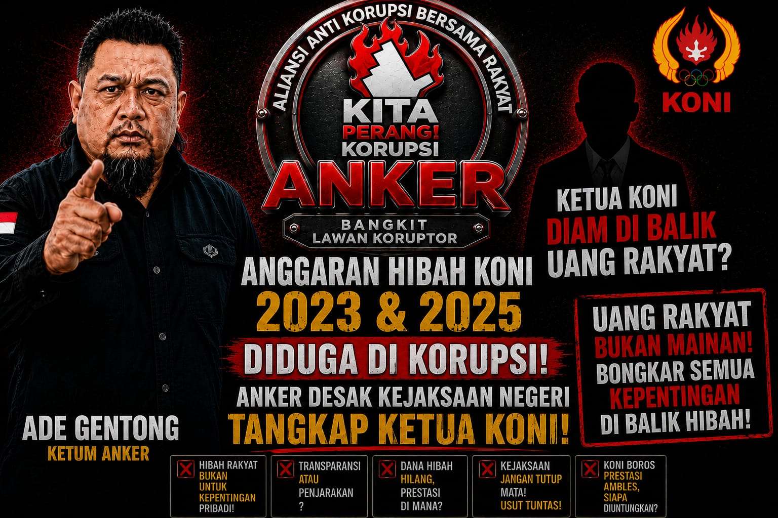 Anggaran Hibah Koni 2023-2025 Diduga Di Korupsi, Anker Desak Kejaksaan Negeri Tangkap Ketua KONI