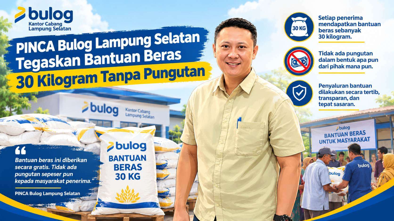 PINCA Bulog Lampung Selatan Tegaskan Bantuan Beras 30 Kilogram Tanpa Pungutan